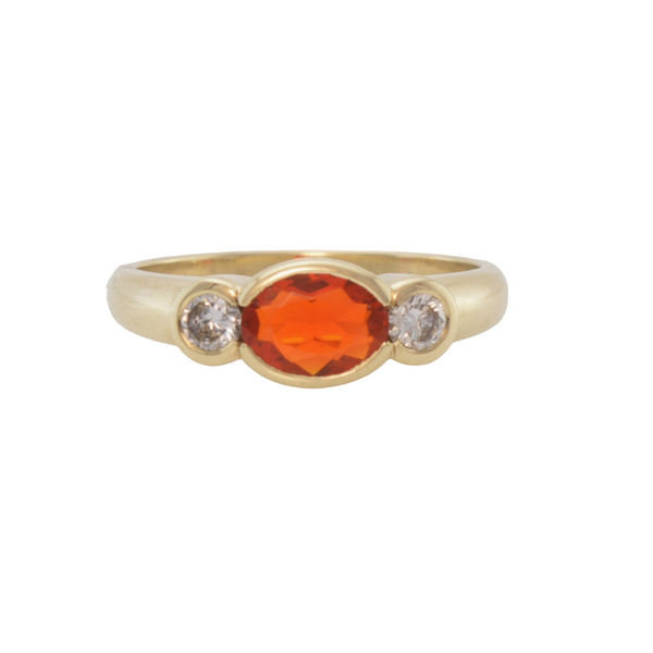 Oval Fire opal ring in 9ct yellow gold with diamonds