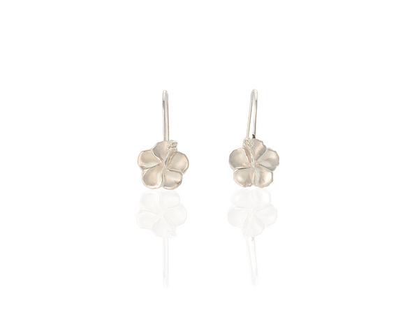 Hibiscus Flower drop earrings in silver
