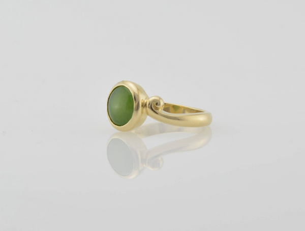 side view of gold greenstone ring
