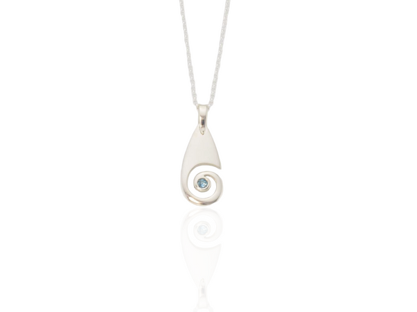 Koru drop pendant with Blue Topaz