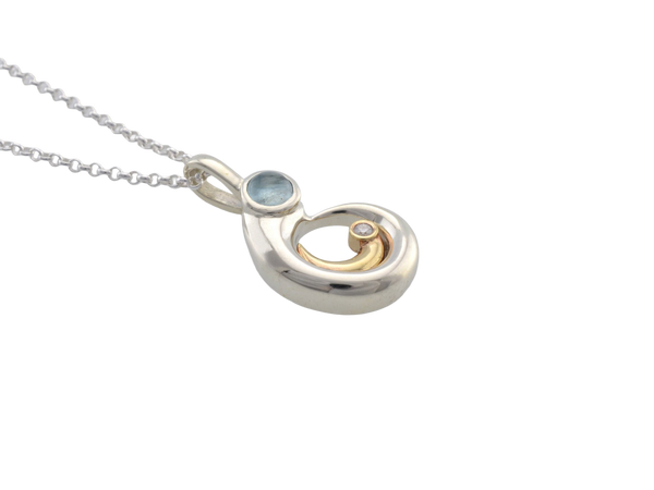 Mother and child sterling silver and gold with diamond and aquamarine