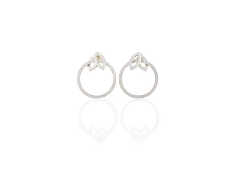 Silver open leaf and circle earrings