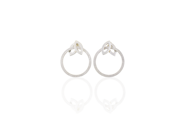 Silver open leaf and circle earrings
