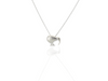 A silver pendant necklace featuring a small, stylized kiwi bird silhouette on a delicate chain, shown against a clean white background with a soft reflection below.