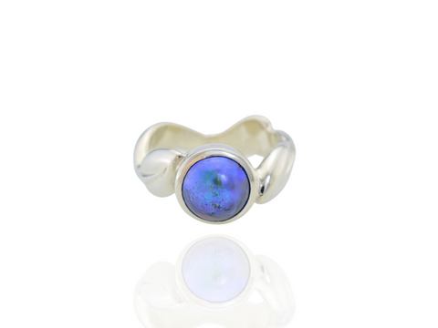Blue pearl leaf ring