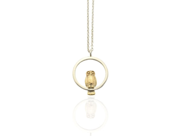 morepork owl pendant silver and gold