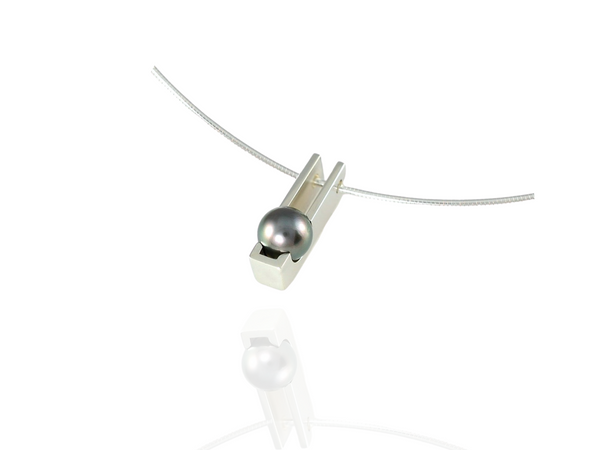 silver black pearl pendant- manihiki