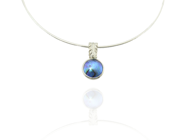 blue pearl pendant with silver fern bail