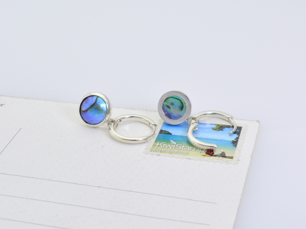 Nz blue pearl silver hoops