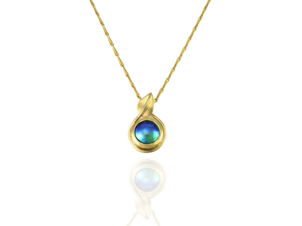 Blue Pearl Leaf pendant gold