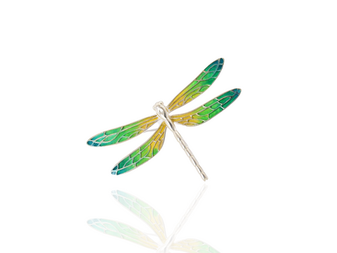 dragonfly brooch in silver - green
