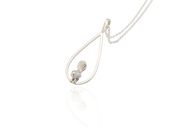 Fantail bird pendant in silver