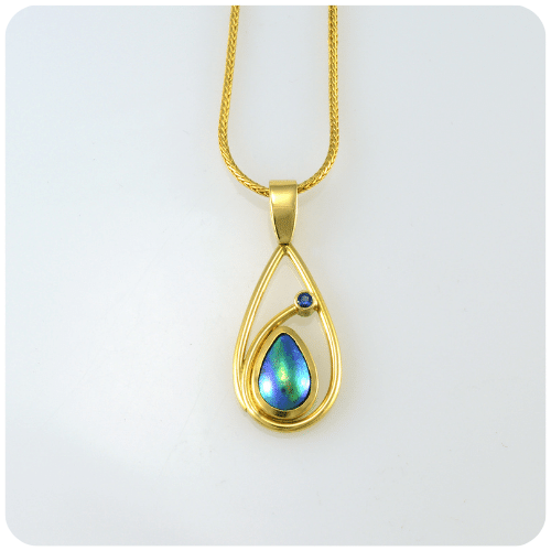 Handmade Blue pearl Pendant in gold by Jewel Beetle