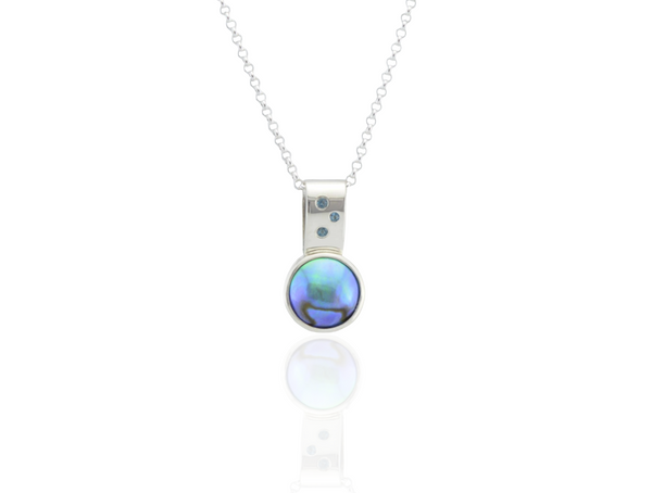 Blue Pearl silver pendant with blue topaz stones