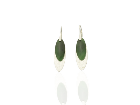 Greenstone and Silver Pattern Drop Earrings