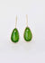 Sterling silver Pounamu earrings with molten edges and pear shape greenstone pebble riveted onto the earring.