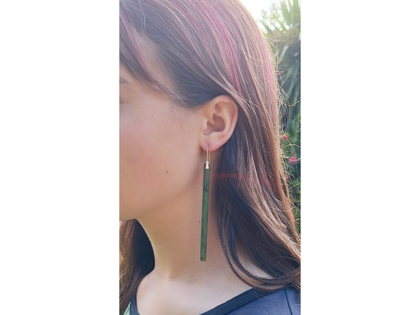 Long Greenstone Drop Earrings