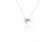 A silver pendant necklace featuring a small, stylized kiwi bird silhouette on a delicate chain, shown against a clean white background with a soft reflection below.
