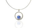 Blue Pearl Koru Pendant, silver on Omega chain