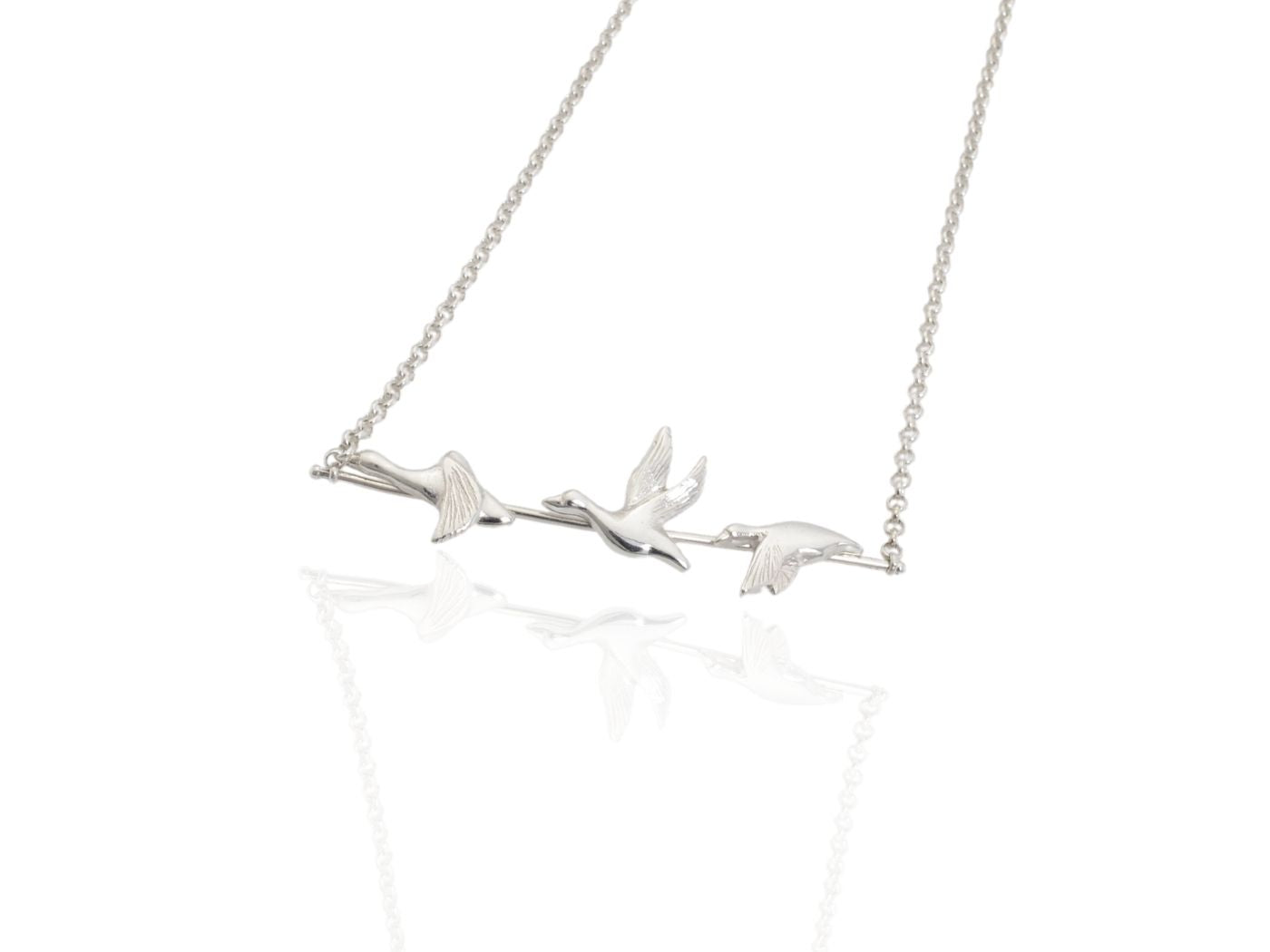 Flying Duck Bird Necklace in Silver - handmade by Jewel Beetle