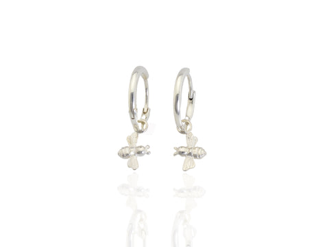 bee hoops earrings in silver