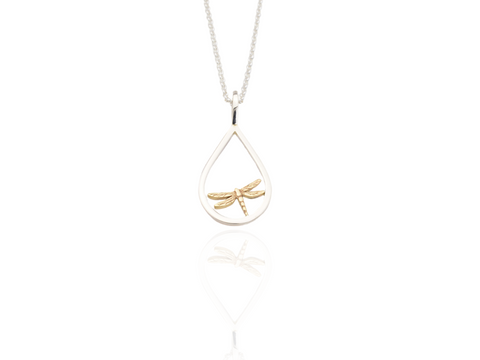 dragonfly pendant in silver and gold
