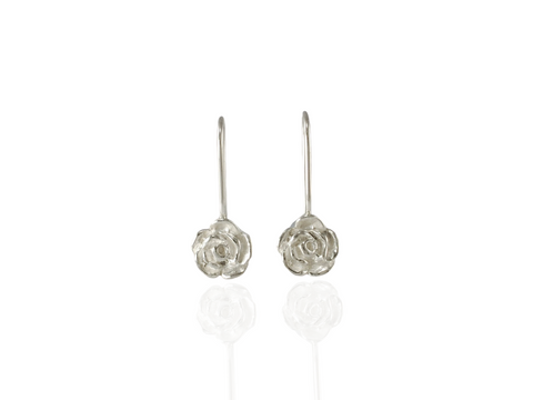 rose earrings drop silver