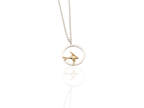 Swallow bird pendant silver and gold
