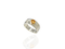 white gold ring with engraved leaves and citrine stone
